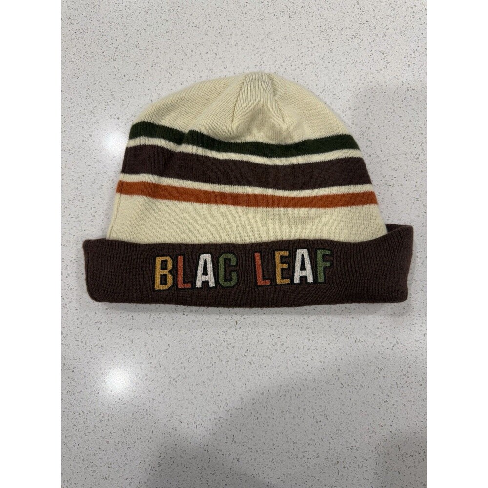 Blac Leaf Striped Knit Beanie Hat Unisex One Size